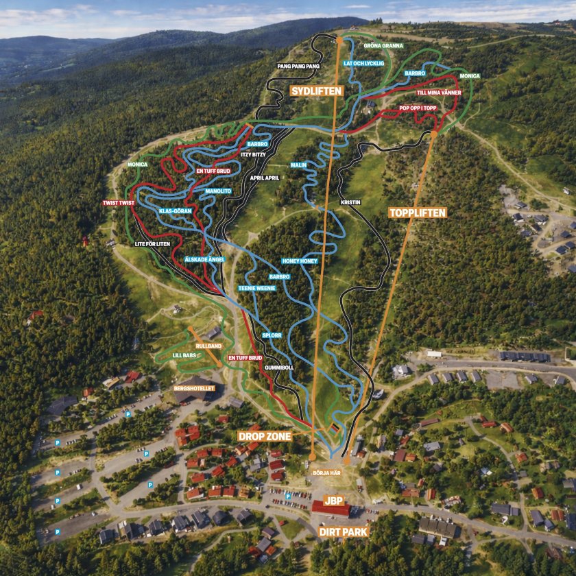 Trail map JBP bike park sweden. 